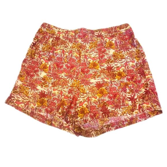 5/$55 Joie 3-Pocket Linen/Rayon Blend, Red Greem Cream Tropical Print Shorts, XL - Picture 2 of 6